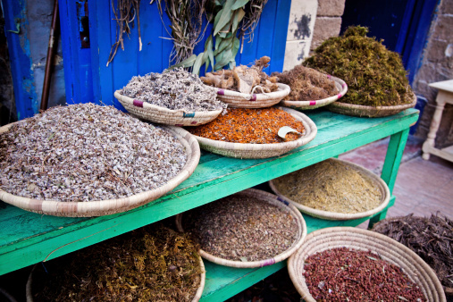 close up of spices on a table in marrakesch