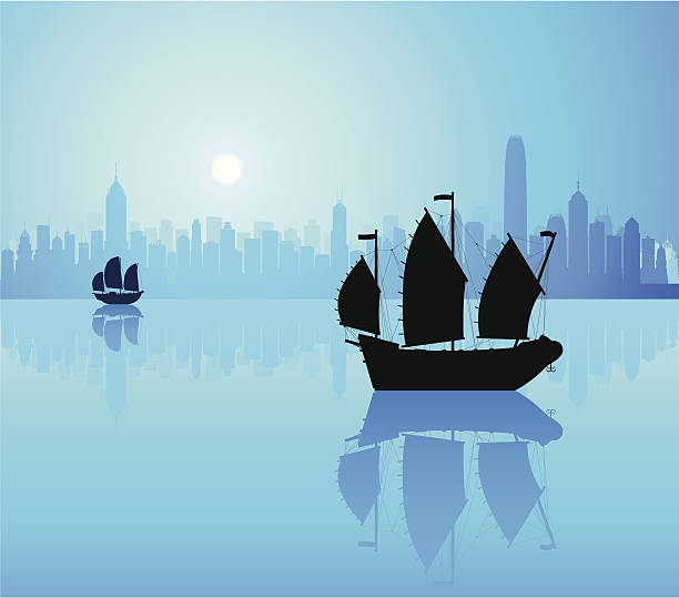 Hong Kong Harbor (Each Building is Moveable and Complete) Hong Kong harbor silhouette. Each building is complete. There are 79 separate buildings here. The skyline is highly detailed- right down to the complicated antennae on top. Zoom in and take a look! hong kong moon night stock illustrations
