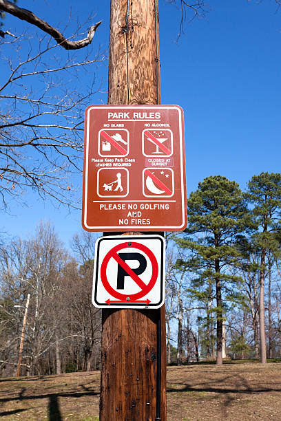 istock Park Rules Posted on Telephone Pole 468040550