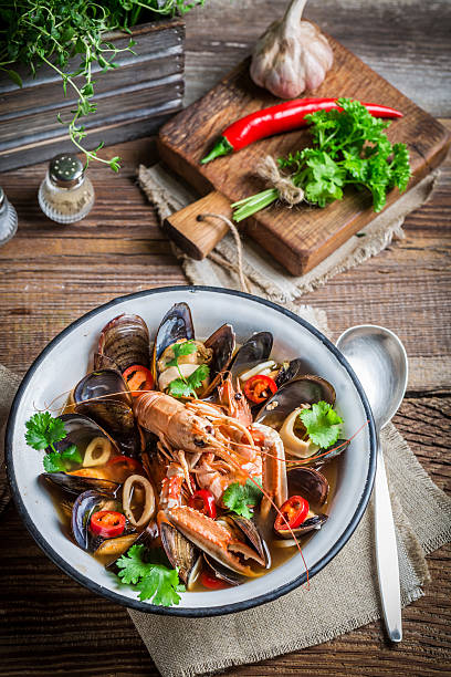 istock Seafood soup with mussels and langoustines 468044314