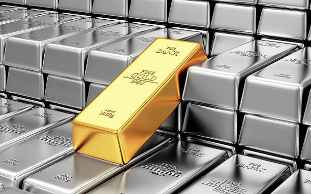 istock Stack of Golden and Silver Bars in the Bank Vault 468046570