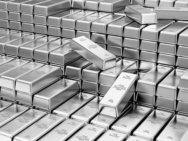 istock Stack of Silver Bars in the Bank Vault 468048300