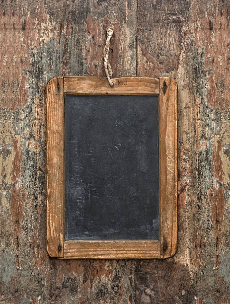 istock Antique chalkboard on wooden texture. Rustic background 468050048