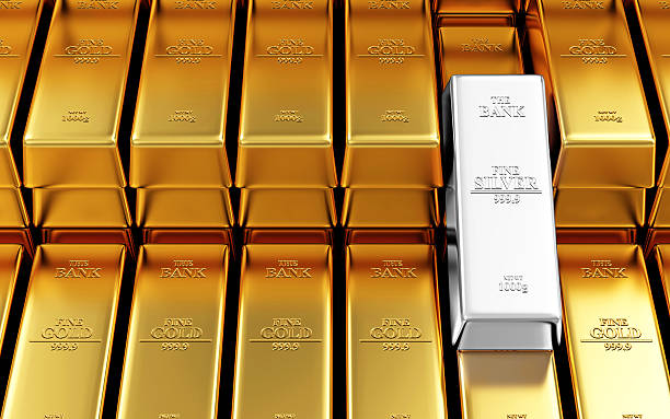 istock Stack of Golden and Silver Bars in the Bank Vault 468050586