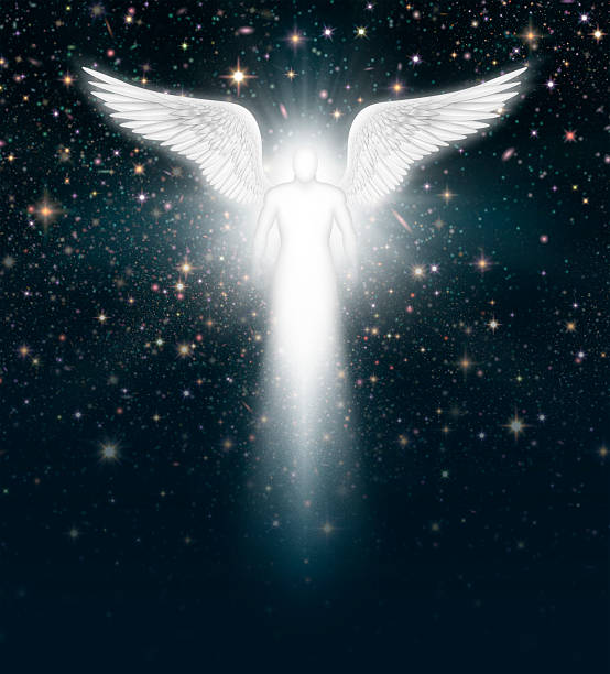 angel in the night sky - serafijn stockfoto's en -beelden