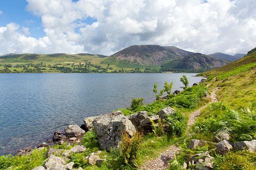 Ennerdale Water Lake District National Park Cumbria England uk in summer surrounded by fells including Great Gable, Green Gable, Brandreth, High Crag, Steeple and Pillar