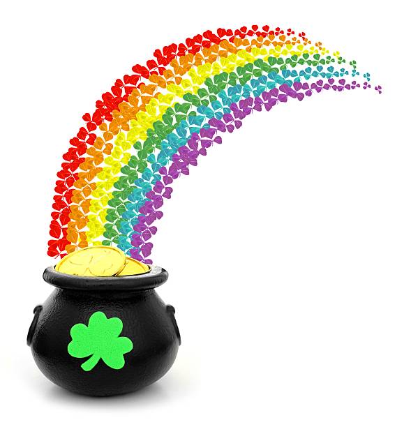 istock St Patrick's Day pot of gold with shamrock rainbow 468052659