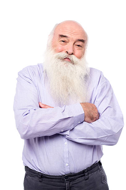 istock Hoary old man with crossed arms over white 468053120
