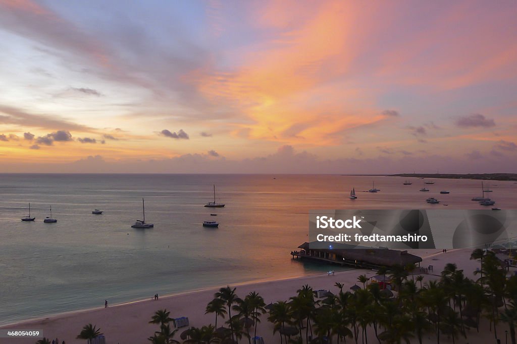 Sunset Palm Beach in Aruba view from the top Aruba Stock Photo