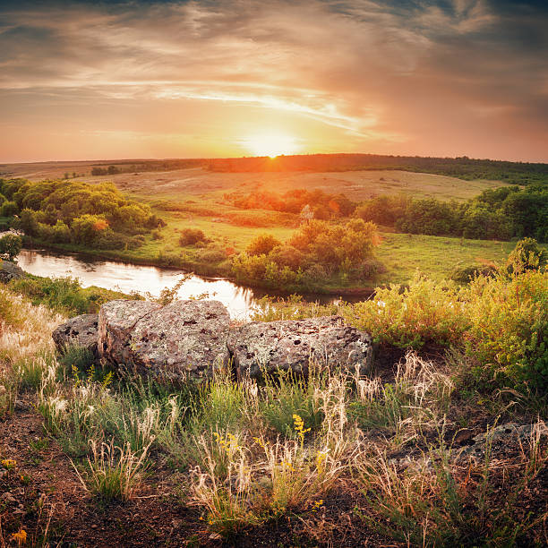 istock Beautiful summer sunset at the river with reflection 468058540