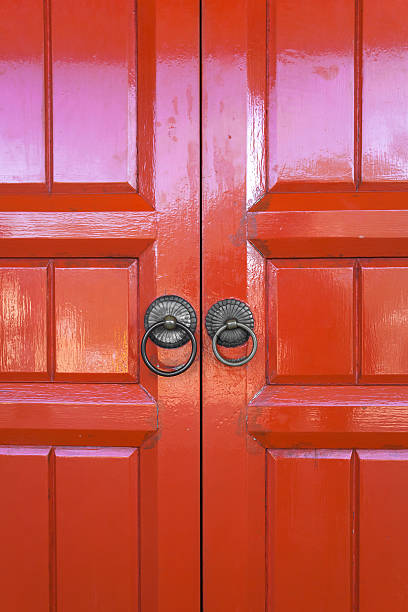istock Red chinese door at  Temple 468058916