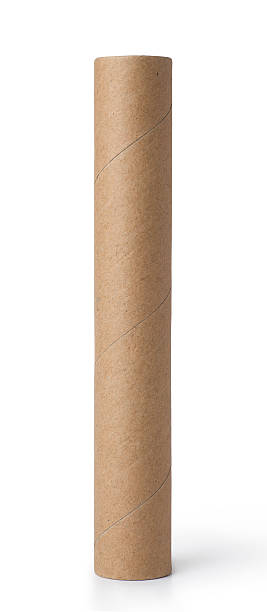 istock Brown paper tube standing vertically on white surface 468063124