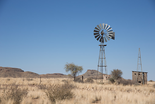 Windmills on the side of the road in Namibia
