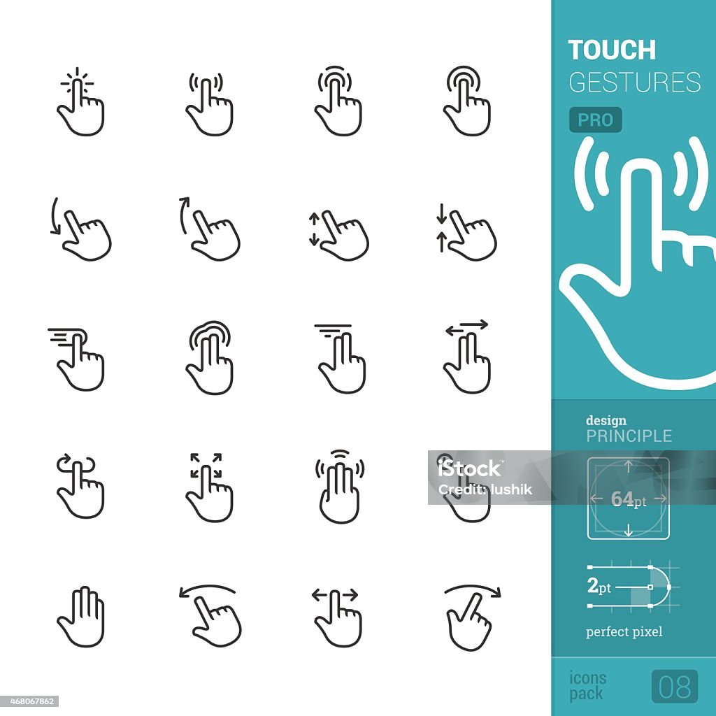 Touch gestures vector icons - PRO pack 20 Touch Gestures "Linear style" vector icons pack. Icon Symbol stock vector