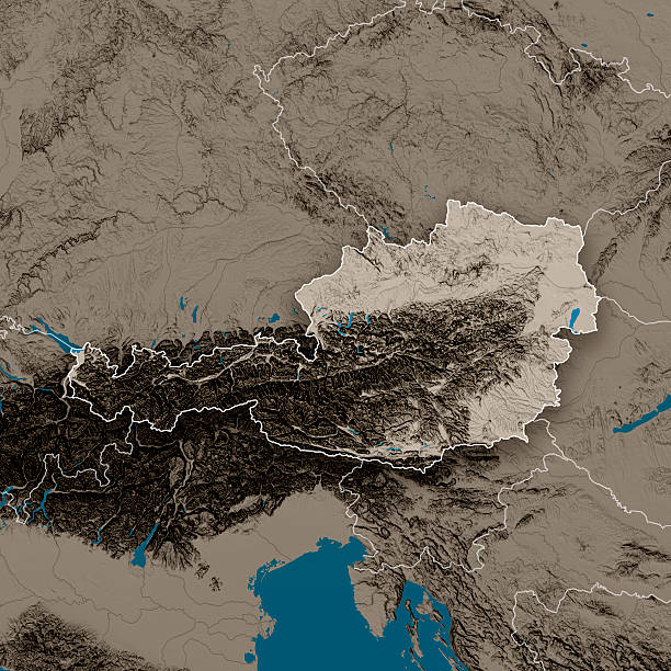 オーストリア topographic 国別マップグレイ - austria map topography satellite view ストックフォトと画像