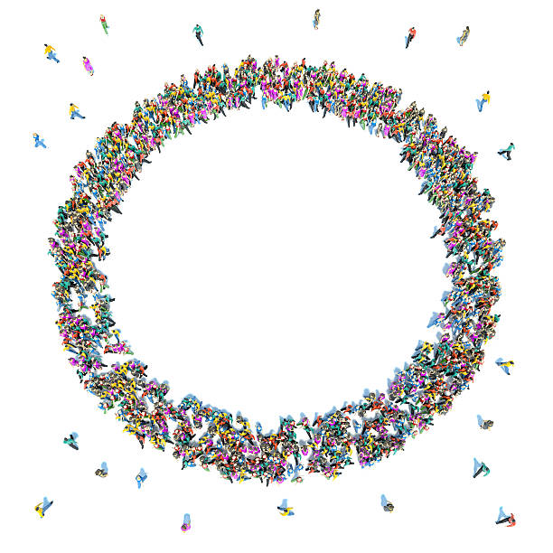 istock Large crowd of people moving toward  forming a circle 468068322