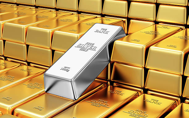 istock Stack of Golden and Silver Bars in the Bank Vault 468068358