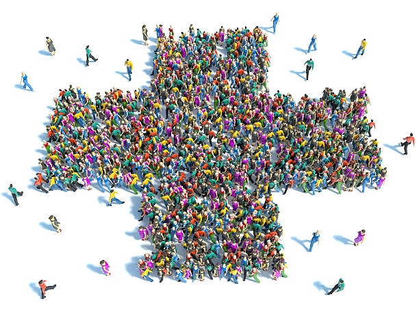 istock Large group of people standing in the shape  cross 468068542