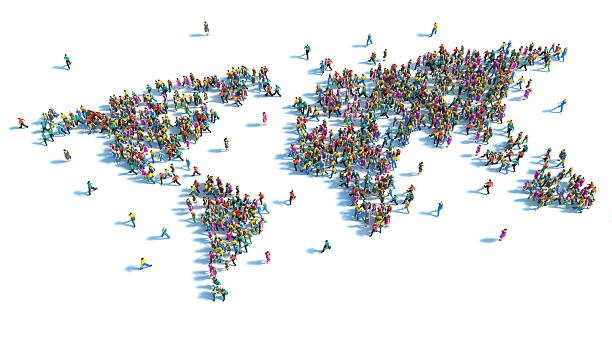 istock Large group of people standing in the form world map 468068664