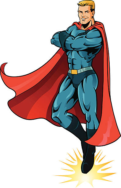 ilustrações de stock, clip art, desenhos animados e ícones de masculino de super-herói pairar acima do solo-isolada - superhero cape confidence futuristic