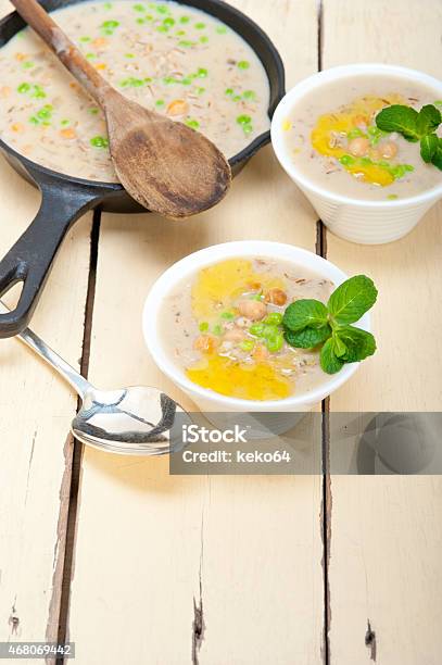 Hearty Middle Eastern Chickpea And Barley Soup Stock Photo - Download Image Now - 2015, Appetizer, Arabic Style