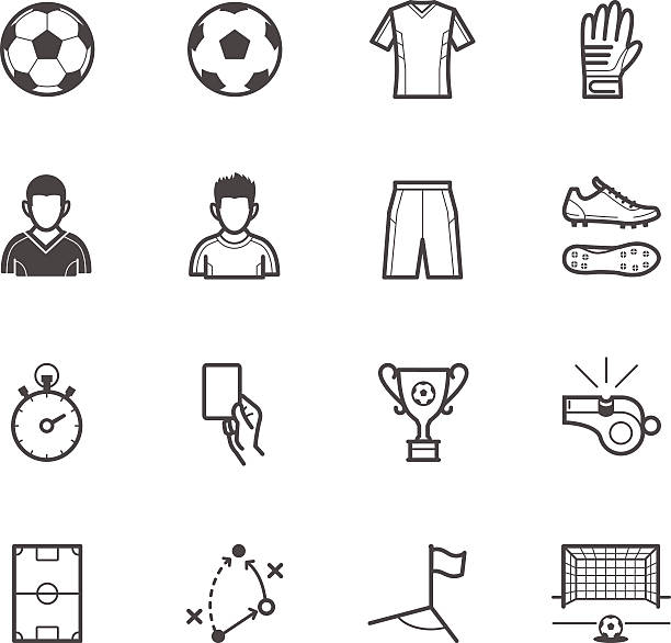 ikony piłki nożnej - soccer soccer player goalie playing stock illustrations