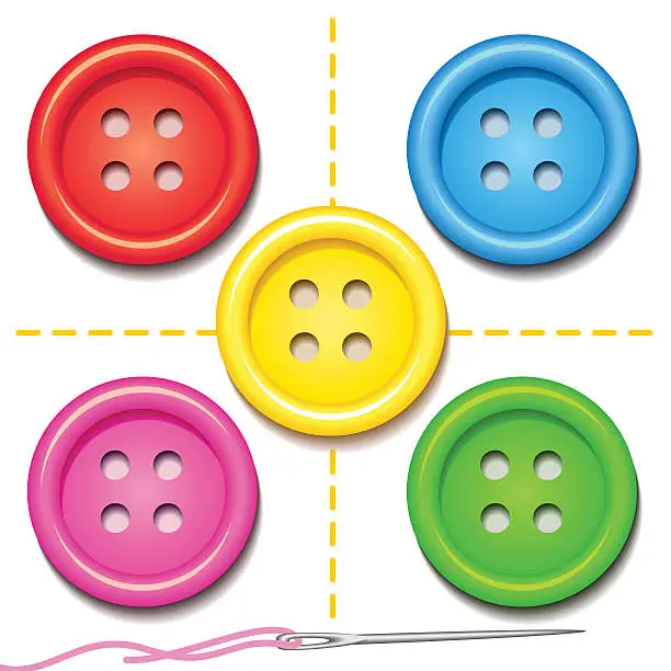 Vector illustration of Five Colored Clothes Buttons