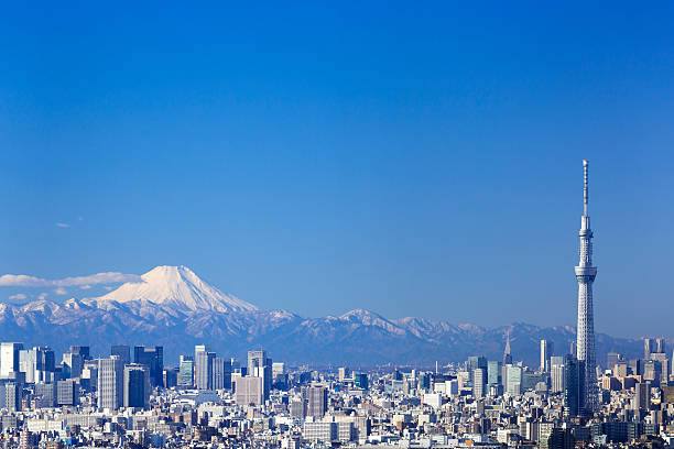 mt. fuji und tokyo sky tree - tokyo sky tree fotos stock-fotos und bilder