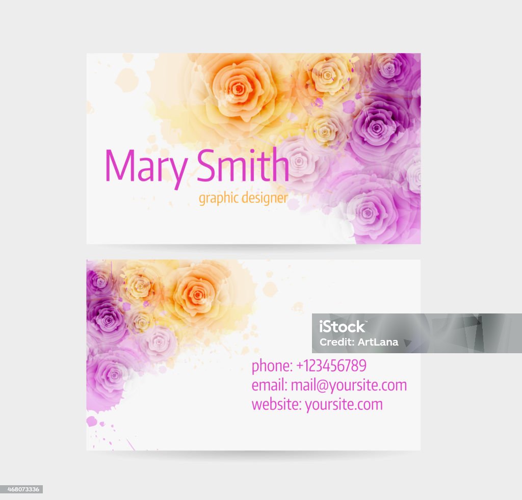 Business card template Business card template - front and back side. Abstract floral roses design. eps10 - contains transparencies. 2015 stock vector