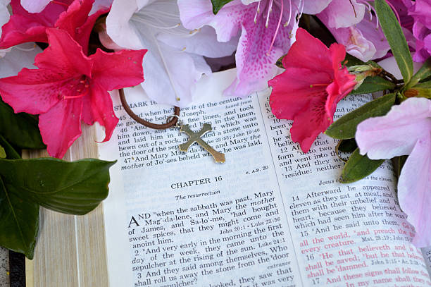 istock Easter background with gospel and cross 468074190