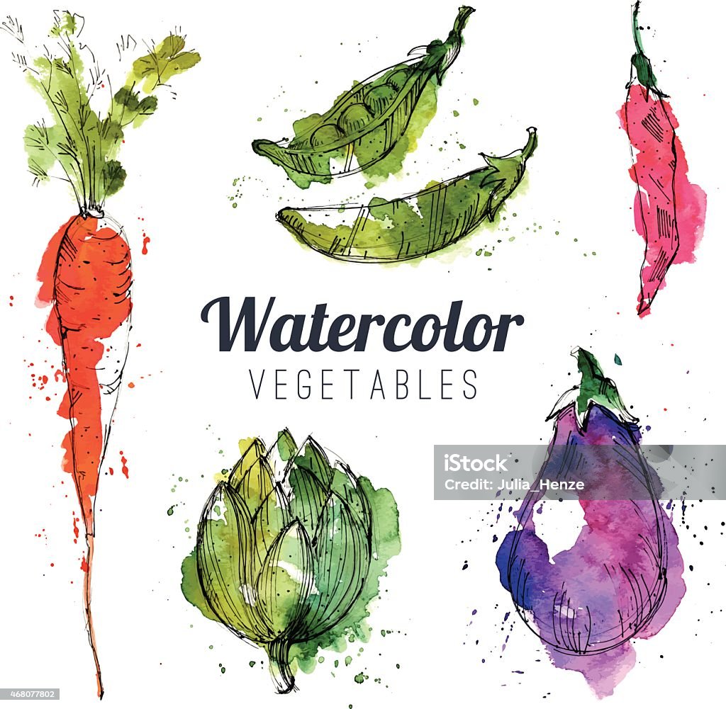 Set of watercolor vegetables Watercolor Painting stock vector