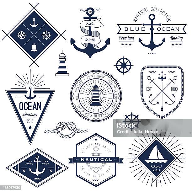 Set Of Nautical Logos Badges And Labels Stock Illustration - Download Image Now - Nautical Vessel, Nautical Style, Trident - Spear