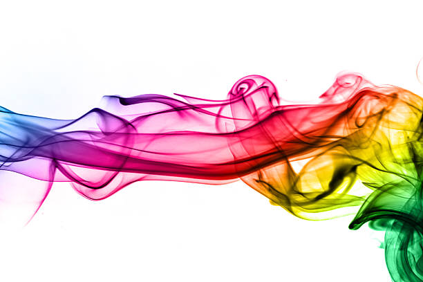 Silky and colorful smoke abstract with white background. High key image and copy space