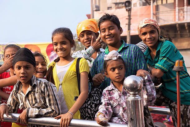 Delhi, India - November 5, 2014: Children taking part in Guru Nanak Gurpurab celebration in New Delhi, India