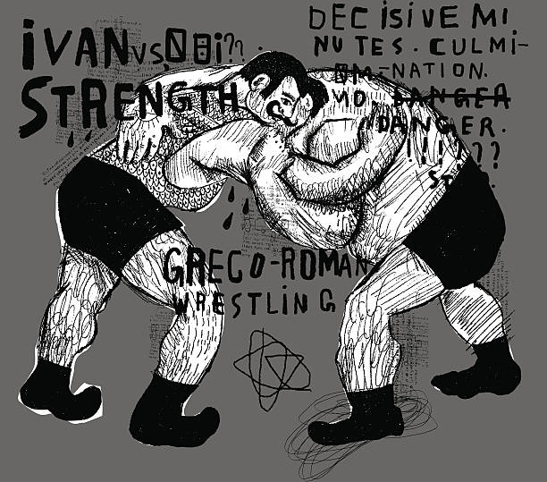 illustrazioni stock, clip art, cartoni animati e icone di tendenza di wrestlers - wrestling human muscle muscular build strength