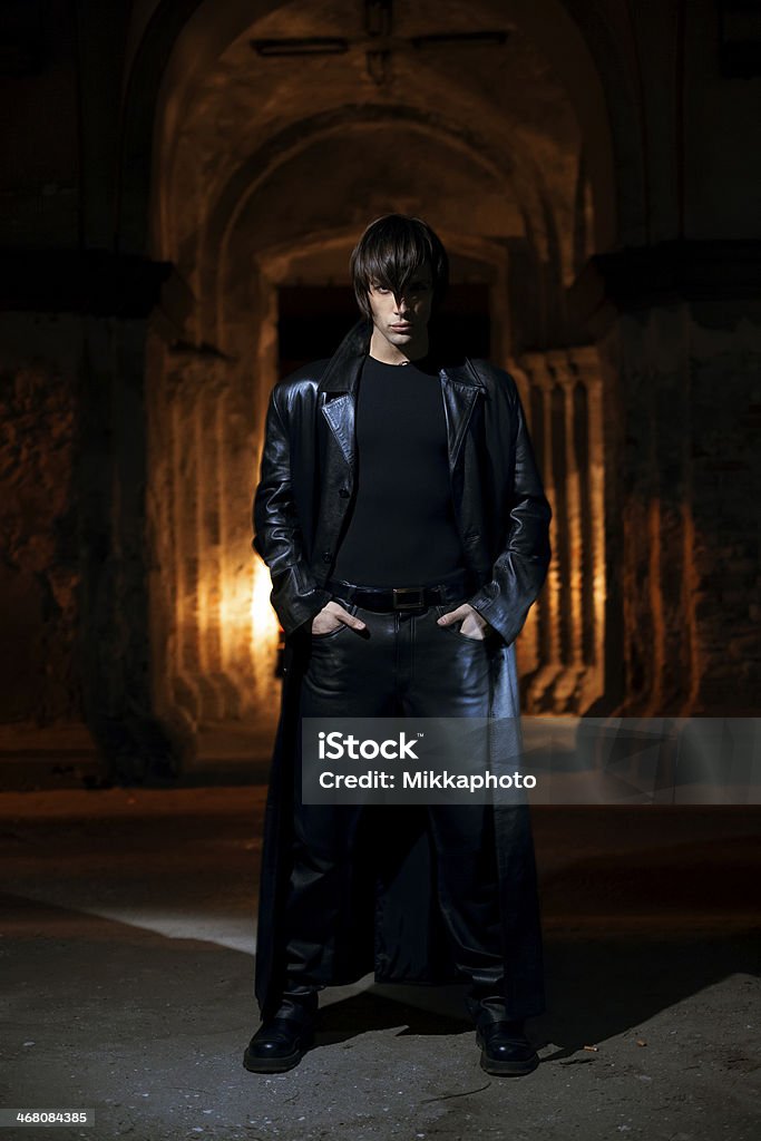 Men In Black Leather Coat Stock Photo - Download Image Now - Adult, Adults Only, Alley iStock