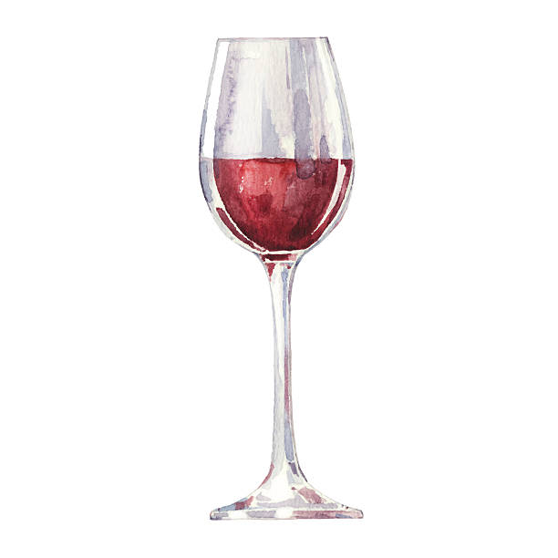 레드 와인 한 잔을 흰색 바탕에 흰색 배경. - 와인잔 stock illustrations