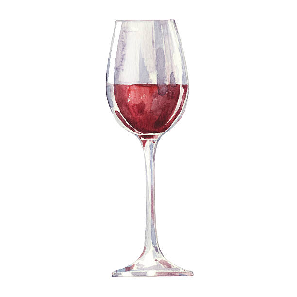 Red wine in a glass isolated on white background. Watercolor illustration of red wine in a glass, design element. merlot grape stock illustrations