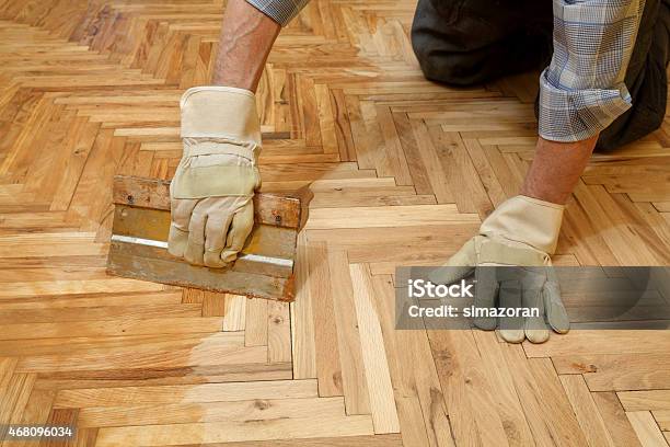 Home Renovation Parquet Finishing Stock Photo - Download Image Now - Parquet Floor, Hardwood Floor, Repairing