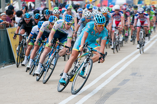 Kuala Lumpur, Malaysia - March 15, 2015: Valerio Agnoli(ITA) rider from Astana Pro Team leading peloton at KL Loop during stage 8 Le Tour de Langkawi 2015 from Kuala Kubu baru to Kuala Lumpur, Malaysia on March 15, 2015.