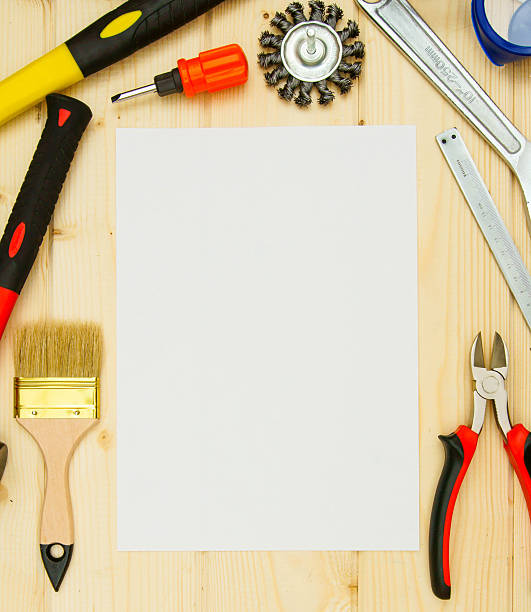 istock Paper for notes and set of working tools on wooden 468103244