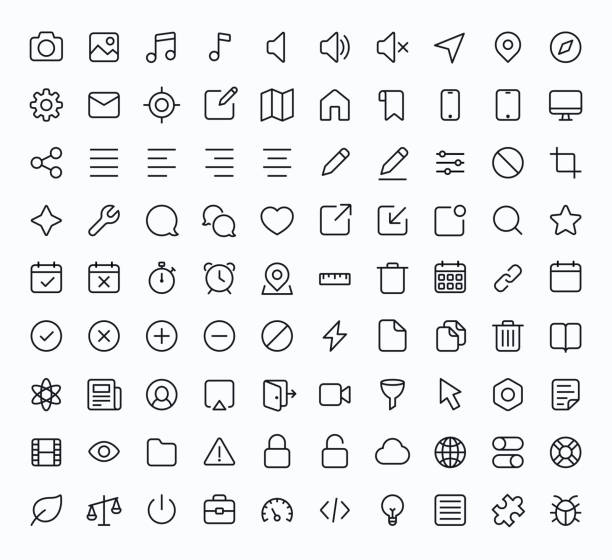 외형선 벡터 아이콘 웹 및 모바일 - computer icon symbol application software icon set stock illustrations