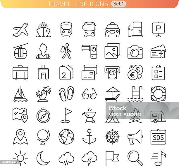 Travel Line Icons Set 1 Stock Illustration - Download Image Now - Icon Symbol, Hotel, Hiking