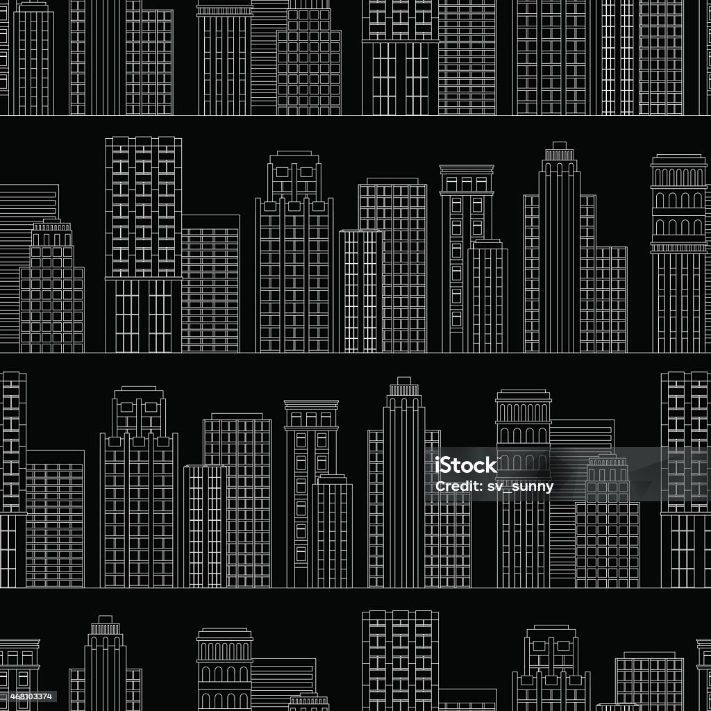 Seamless pattern of line skyscrapers. Black and white Vector illustration Seamless pattern of line skyscrapers. Black and white Drawing - Activity stock vector