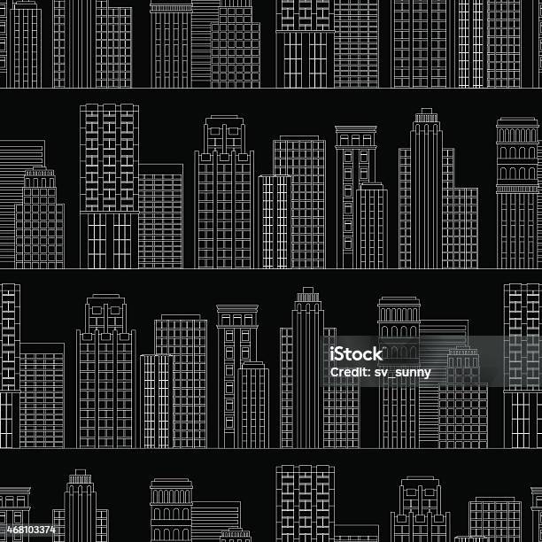 Seamless Pattern Of Line Skyscrapers Black And White Stock Illustration - Download Image Now