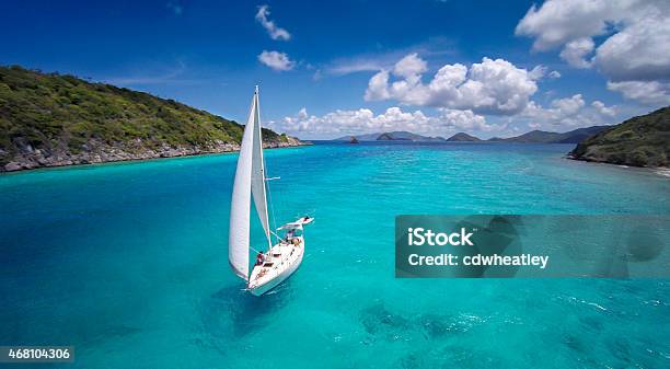 Aerial View Of A Sloop Sailing Through The Caribbean Stock Photo - Download Image Now