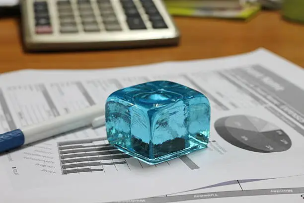 Blue ice cube paperweight