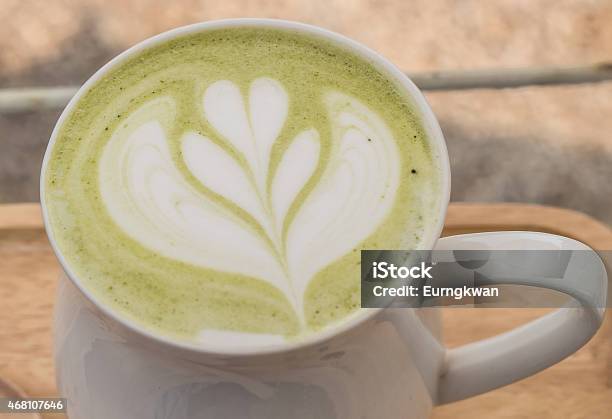 Green Tea Latte Stock Photo - Download Image Now - 2015, Cafe, Cake