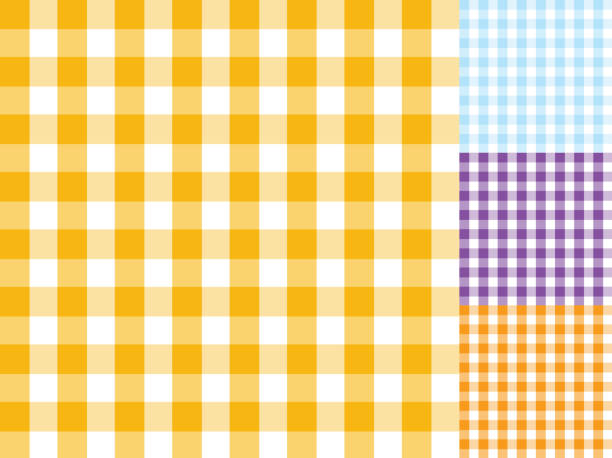 밝은 체크했습니다 표 섬유 배경 무늬 설정 - checked purple tablecloth pattern stock illustrations