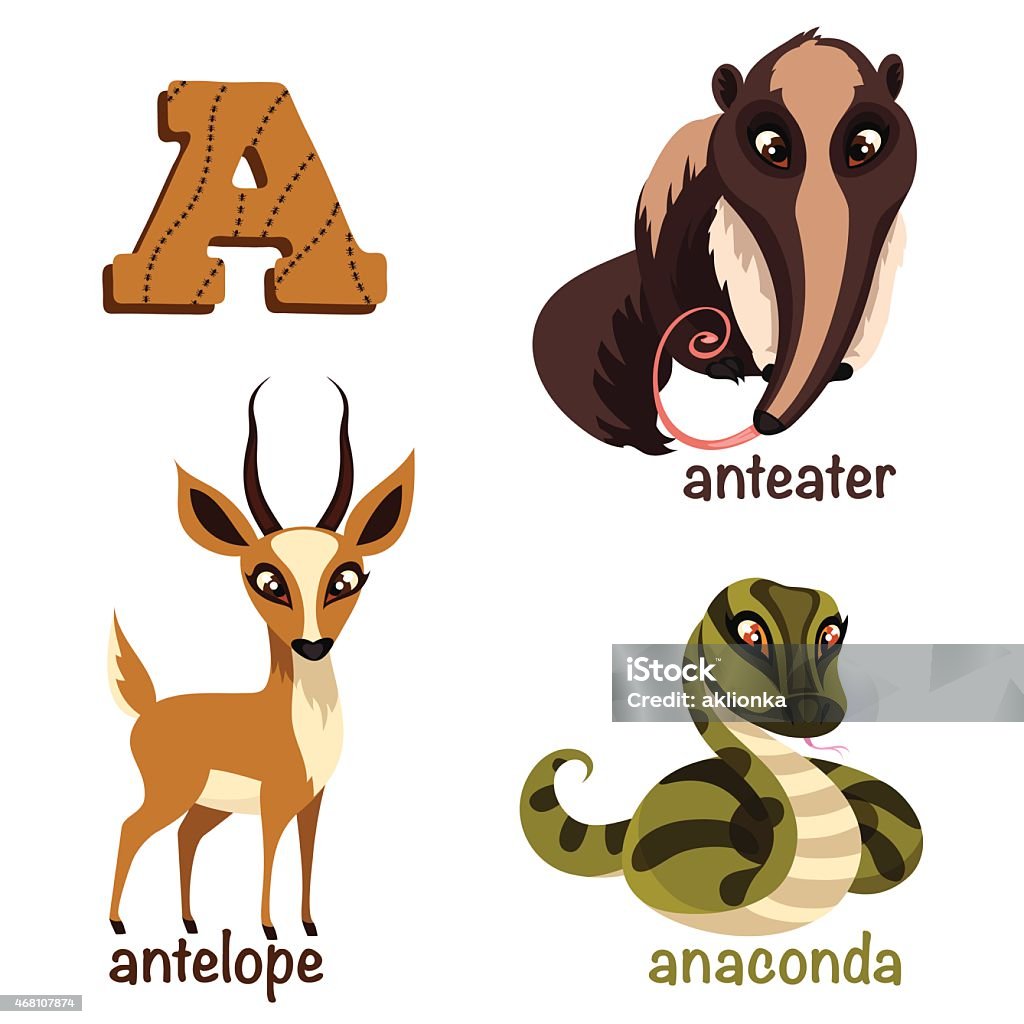Alphabet Animals Anteater Anaconda Antelope Stock Illustration - Download  Image Now - 2015, Alphabet, Alphabetical Order - iStock
